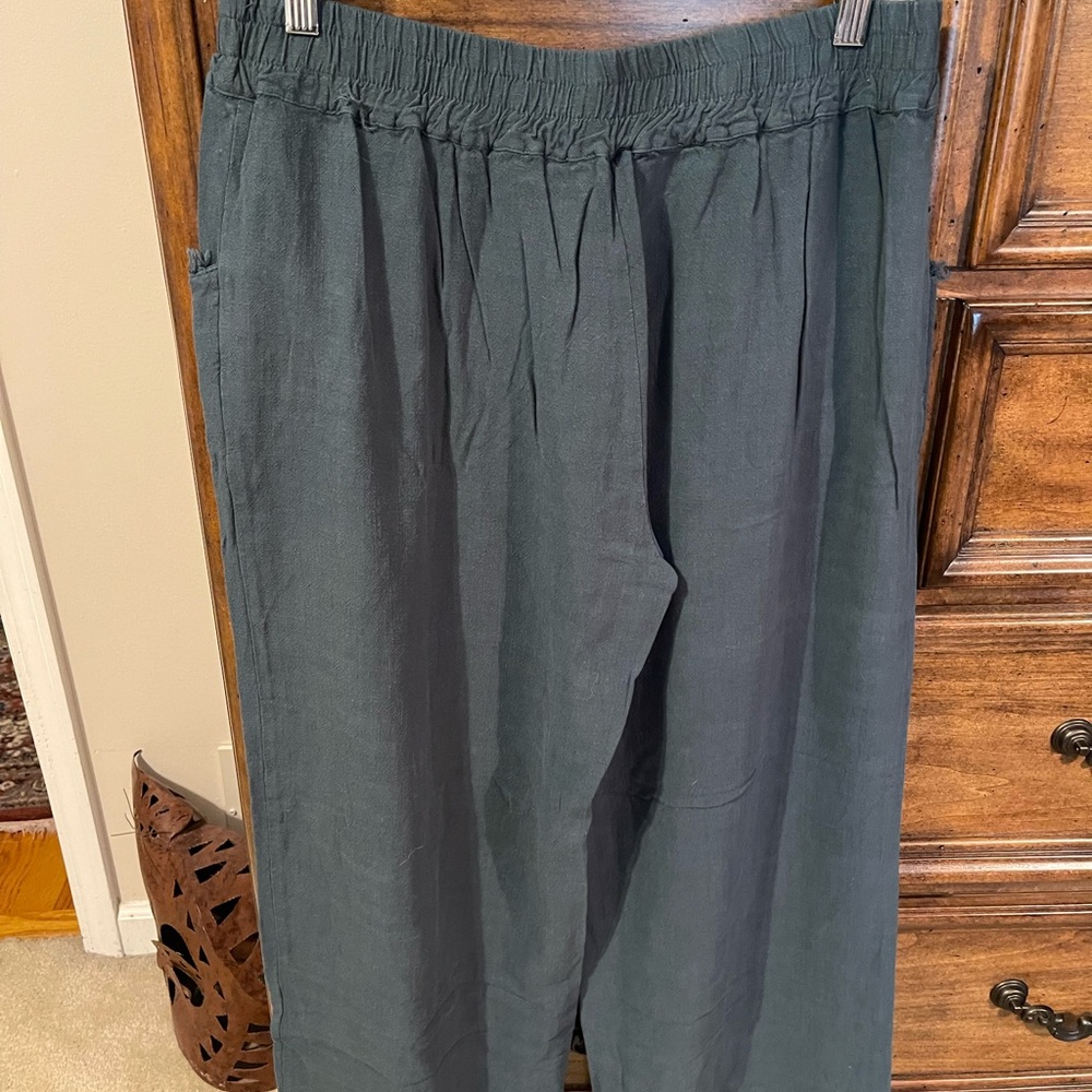 Umgee Forest Green Wide Leg Pants with Elastic Waist - Picture 3 of 4